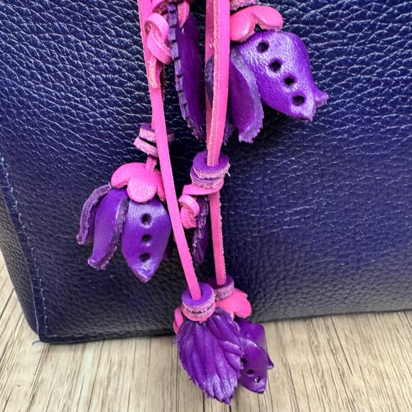 Purple Dahlia Leather Flower Purse Charm Genuine Leather Purple Flower Bag Charm - Picture 4 of 9
